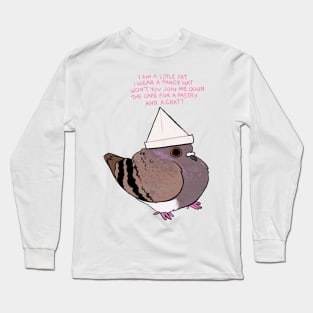 Hat Pigeon (With Text) Long Sleeve T-Shirt